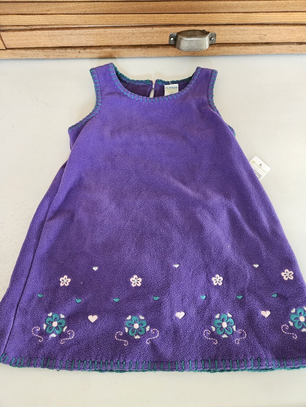 NWT Vintage Please Mum Purple Embroided Fleece Dress And Bloomer Set